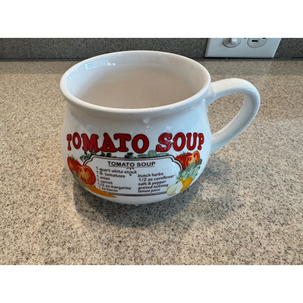 Vintage Tomato Soup Recipe Ceramic Mug Oversized Soup Bowl with Handle White